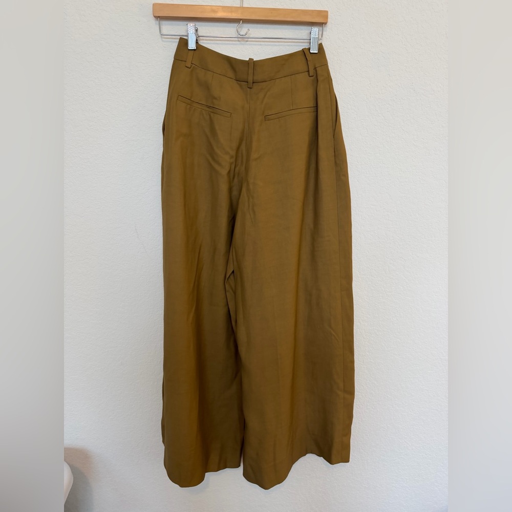Partow Trousers Jimson Linen Blend Wide Leg Pleated Brown Size 4 - Picture 2 of 10